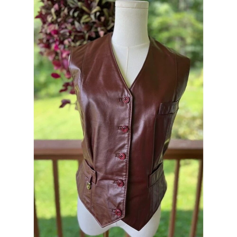 Vintage Etienne Aigner Genuine Leather Vest Brown Oxblood Size 12